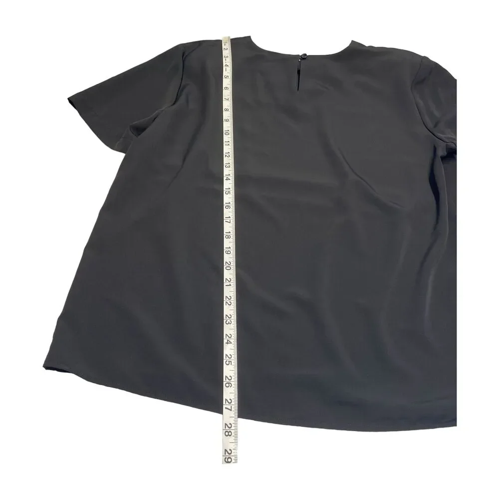Notations Blouse Top Womens Large Black 100% Polyester Short Sleeve Keyhole Back - Picture 4 of 7